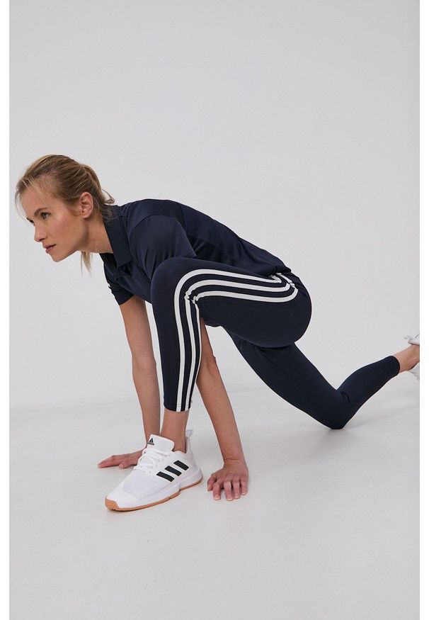 Adidas - adidas - Legginsy. Stan: podwyższony. Kolor: niebieski. Materiał: dzianina, materiał. Wzór: gładki