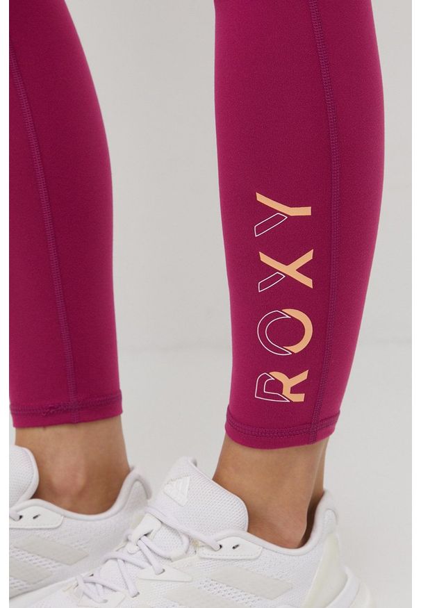 Roxy legginsy treningowe damskie kolor różowy z nadrukiem. Stan: podwyższony. Kolor: różowy. Materiał: skóra, materiał. Wzór: nadruk
