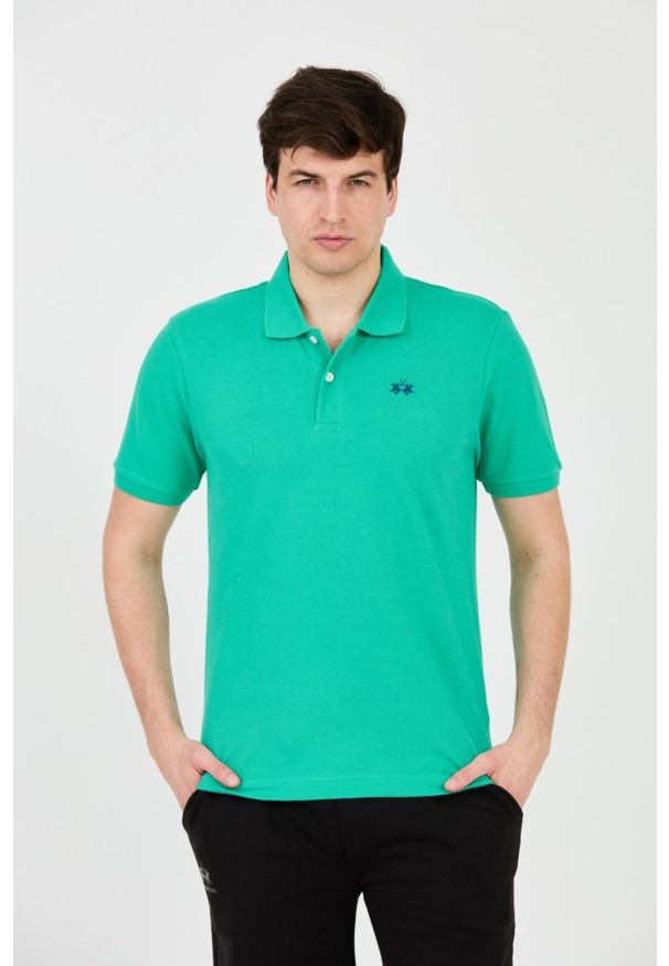 La Martina - LA MARTINA Zielone męskie polo z małym logo, Rozmiar XL. Typ kołnierza: polo. Kolor: zielony