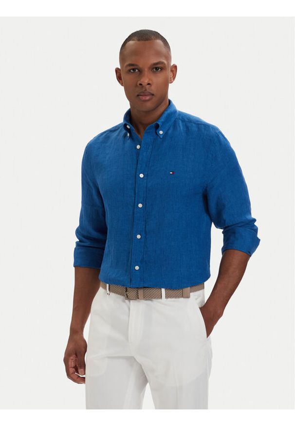 TOMMY HILFIGER - Tommy Hilfiger Koszula MW0MW41530 Niebieski Regular Fit. Kolor: niebieski. Materiał: len