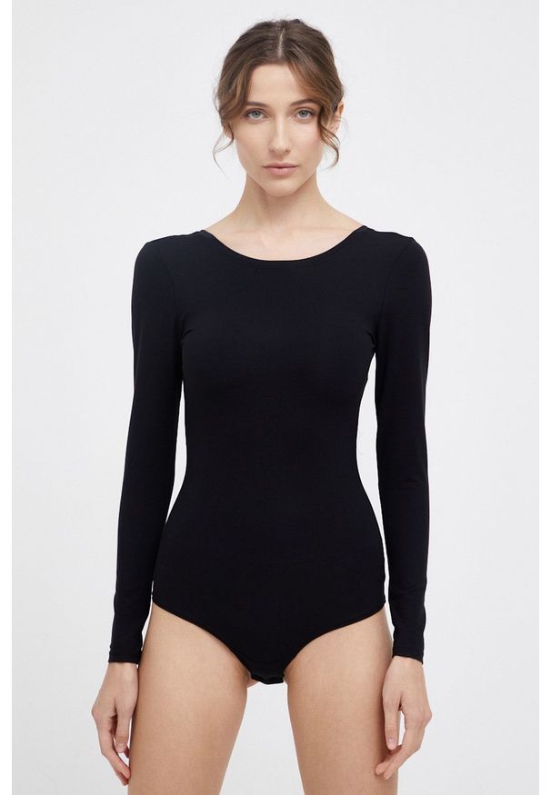 Spanx - Longsleeve modelujący SCOOP NECK LONG SLEEVES BODYSUIT. Kolor: czarny. Materiał: materiał