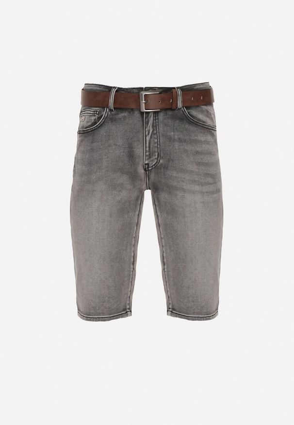 Born2be - Szare Szorty Jeansowe z Bawełny Dodatkowo Pasek z Ekoskóry Tramelia. Okazja: na co dzień. Kolor: szary. Materiał: bawełna, jeans. Długość: do kolan. Styl: elegancki, casual