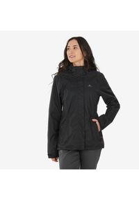 quechua - Kurtka turystyczna damska Quechua NH500 wodoodporna. Kolor: wielokolorowy, czarny, fioletowy. Materiał: tkanina, materiał