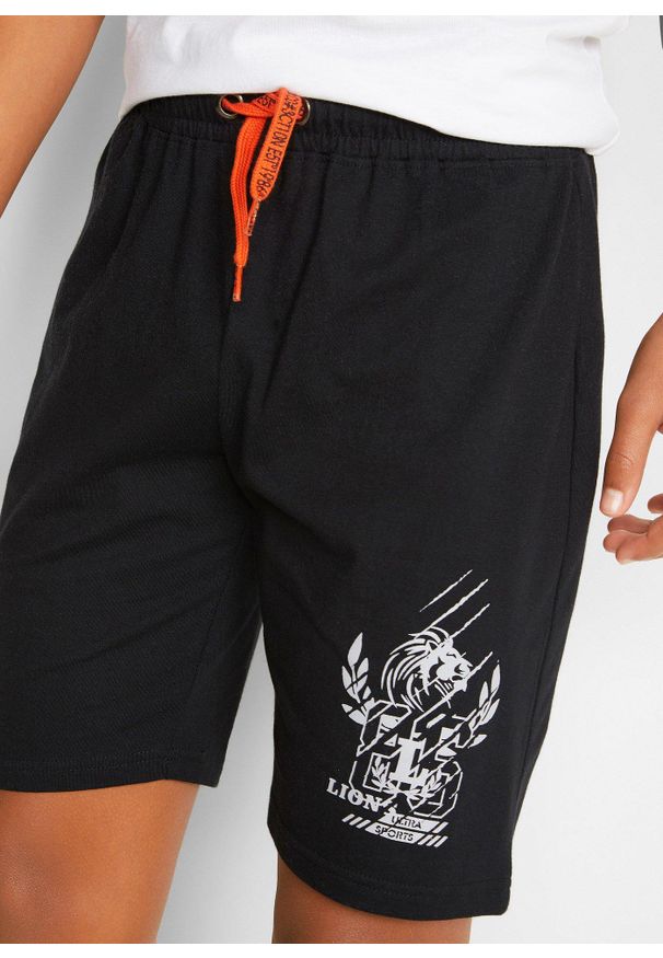 bonprix - Bermudy z dżerseju z bawełny organicznej (2 pary). Kolor: czarny. Materiał: jersey, bawełna. Długość: krótkie. Wzór: nadruk