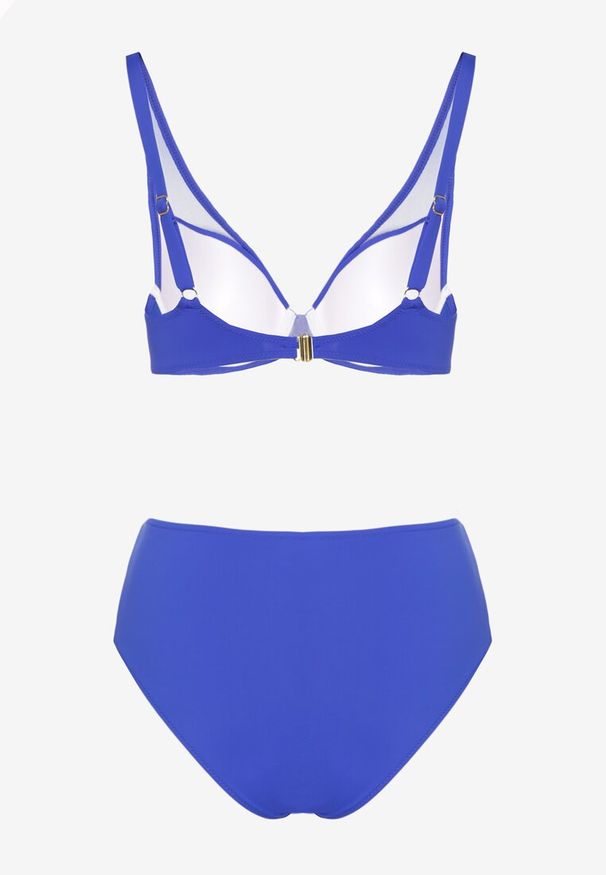 Born2be - Niebieskie Bikini Biustonosz i Majtki Figi Zdobione Siateczką Linaravia. Kolor: niebieski. Wzór: aplikacja