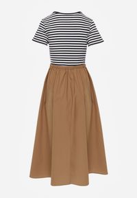 Born2be - Niebieska Rozkloszowana Sukienka z Bawełny z Górą w Paski Aethephaia. Okazja: na co dzień. Kolor: niebieski. Materiał: bawełna. Wzór: paski. Sezon: lato. Typ sukienki: rozkloszowane, proste. Styl: casual, klasyczny #5