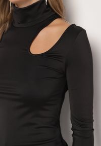 Born2be - Czarna Bluzka z Półgolfem i Wycięciem przy Dekolcie Liliella. Okazja: do pracy, na co dzień. Kolor: czarny. Materiał: jeans. Styl: casual, elegancki #7