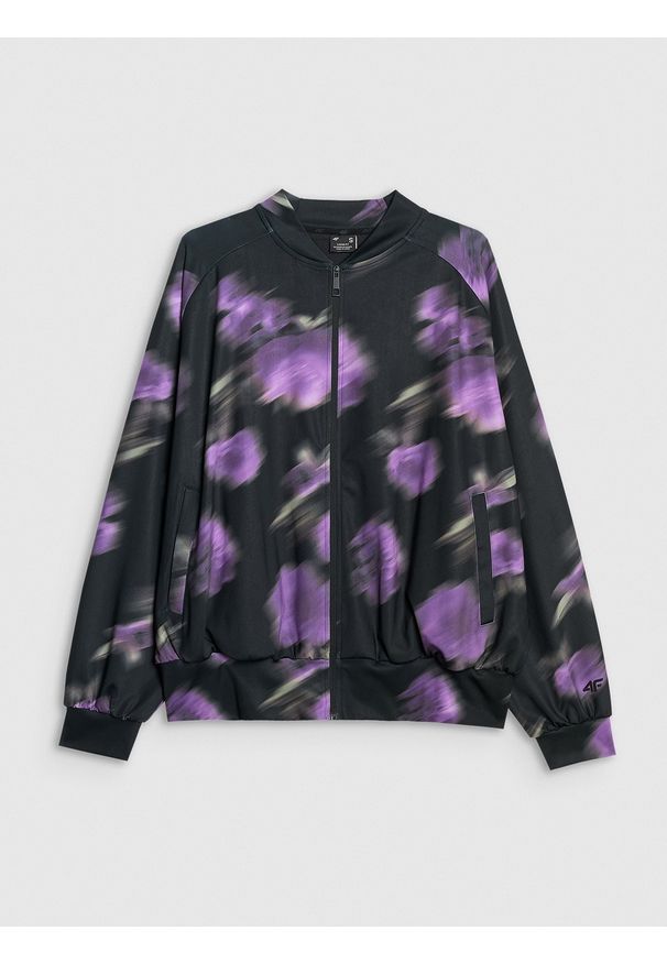 4f - 4F Bluza dresowa rozpinana bez kaptura damska - czarna L. Typ kołnierza: bez kaptura. Kolor: czarny. Materiał: dresówka