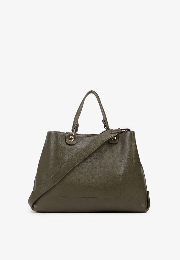 Born2be - Ciemnozielona Dwukomorowa Torebka Typu Shopper Ozdobiona Metalicznymi Aplikacjami Adorrive. Kolor: zielony. Wzór: aplikacja. Dodatki: z aplikacjami. Styl: elegancki