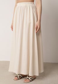 Born2be - Beżowy Komplet Boho z Lnem i Wiskozą Spódnica i Nietoperzowa Bluzka Fysernara. Kolor: beżowy. Materiał: wiskoza, len #6