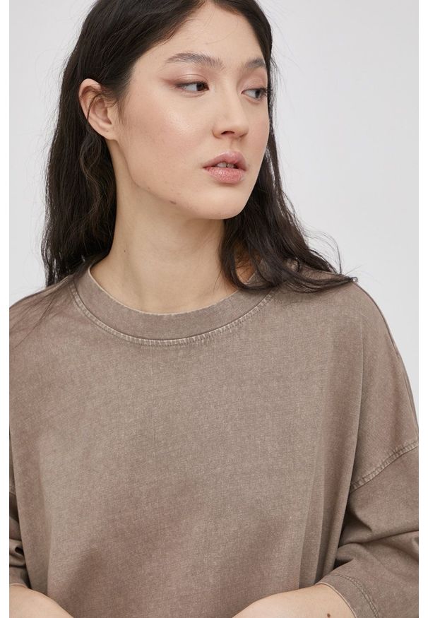 only - Only T-shirt bawełniany kolor beżowy. Kolor: beżowy. Materiał: bawełna. Wzór: gładki