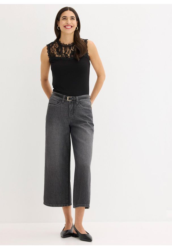 bonprix - Top z miękkiej mieszanki wiskozy. Kolor: czarny. Materiał: wiskoza, koronka. Wzór: koronka