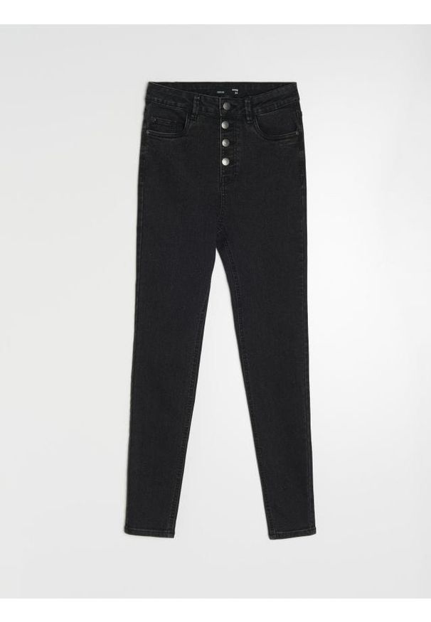 Sinsay - Jeansy skinny high waist - czarny. Stan: podwyższony. Kolor: czarny