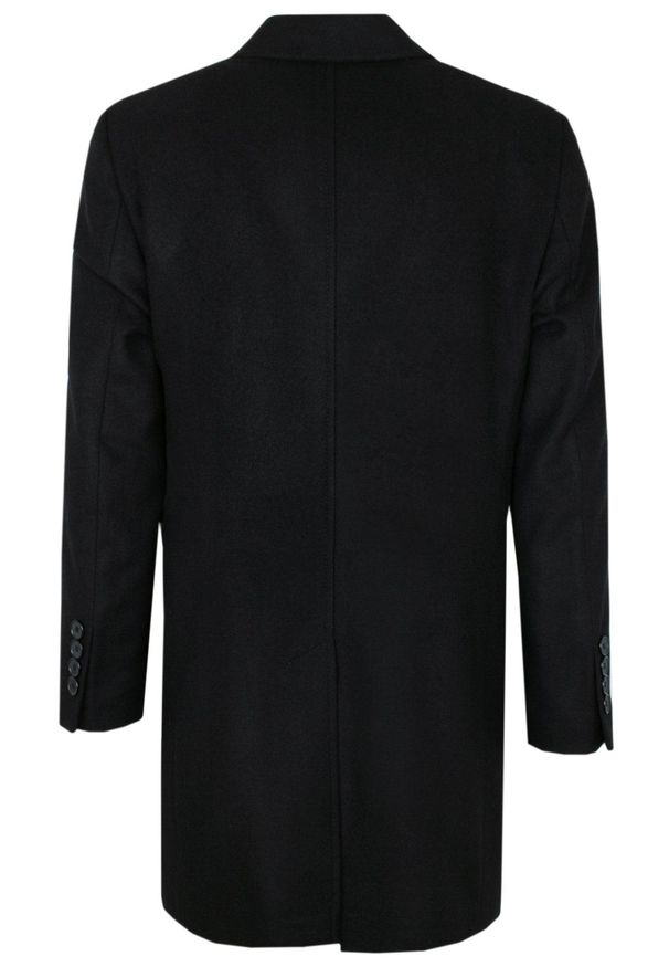 JaniMen - Męski Płaszcz z Wełną - Delikatnie Ocieplany - Taliowany - Czarny. Kolor: czarny. Materiał: wełna. Sezon: zima, jesień
