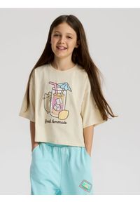 Reserved - Krótki t-shirt Pusheen - beżowy. Kolor: beżowy. Materiał: bawełna. Długość: krótkie #1