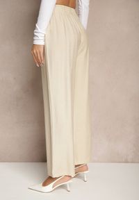 Renee - Beżowe Spodnie o Szerokim Kroju High Waist z Wiązaniem Fenalin. Okazja: na co dzień, na imprezę, na spacer. Stan: podwyższony. Kolor: beżowy. Styl: elegancki, casual #5