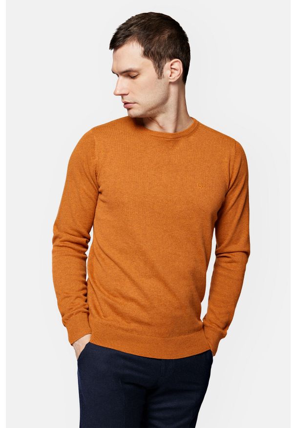 Lancerto - Sweter Pomarańczowy z Bawełną Gładki Tony. Kolor: pomarańczowy. Materiał: elastan, bawełna. Wzór: gładki