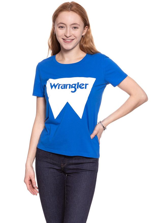 Wrangler - WRANGLER T SHIRT DAMSKI FESTIVAL TEE VICTORIA BLUE W7016EVJS 112130892. Wzór: nadruk