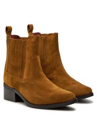 TOMMY HILFIGER - Tommy Hilfiger Botki Th Suede Cowboy Boot FW0FW08034 Brązowy. Kolor: brązowy. Materiał: skóra, zamsz