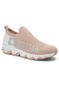 Big-Star - Beżowe Sneakersy Big Star Modne Buty Damskie. Okazja: na spacer, na co dzień, do pracy. Zapięcie: bez zapięcia. Kolor: beżowy. Materiał: materiał. Szerokość cholewki: normalna. Wzór: aplikacja. Sport: turystyka piesza