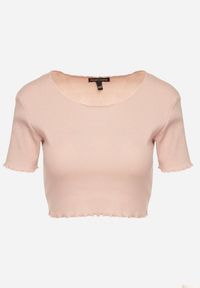 Born2be - Ciemnoróżowy Prążkowany T-shirt z Bawełną Adlesa. Okazja: na co dzień. Kolor: różowy. Materiał: bawełna, prążkowany. Styl: casual #4