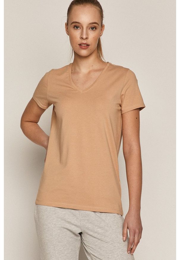 medicine - Medicine - T-shirt Basic. Kolor: beżowy. Materiał: bawełna, włókno, dzianina. Wzór: gładki