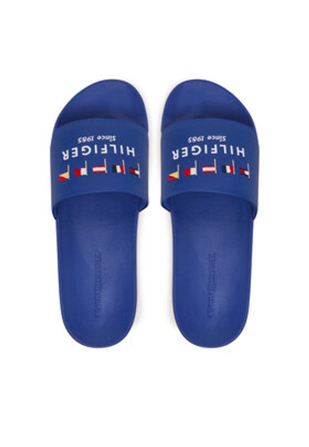 TOMMY HILFIGER - Tommy Hilfiger Klapki Flags Pool Slide FM0FM05431 Niebieski. Kolor: niebieski. Materiał: skóra