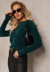 Renee - Ciemnozielony Sweter Wełniany Elisabema. Kolor: zielony. Materiał: wełna. Długość rękawa: długi rękaw. Długość: długie. Styl: klasyczny #1