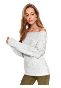 TOP SECRET - Sweter długi rękaw damski luźny. Kolor: szary. Długość rękawa: długi rękaw. Długość: długie