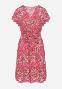 Born2be - Różowa Wiskozowa Kopertowa Sukienka Wiązana Materiałowym Sznurkiem z Gumką w Talii Zanlea. Typ kołnierza: dekolt w kształcie V. Kolor: różowy. Materiał: wiskoza, materiał. Długość rękawa: krótki rękaw. Sezon: lato. Typ sukienki: kopertowe #3