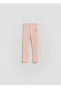 Reserved - Prążkowane legginsy - pastelowy róż. Kolor: różowy. Materiał: prążkowany #1