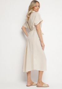 Born2be - Beżowa Sukienka z Wiskozy o Koszulowym Kroju z Wiązanym Paskiem Danisna. Okazja: na co dzień. Kolor: beżowy. Materiał: wiskoza. Długość rękawa: krótki rękaw. Wzór: aplikacja. Typ sukienki: koszulowe. Styl: klasyczny, casual, elegancki. Długość: midi #6