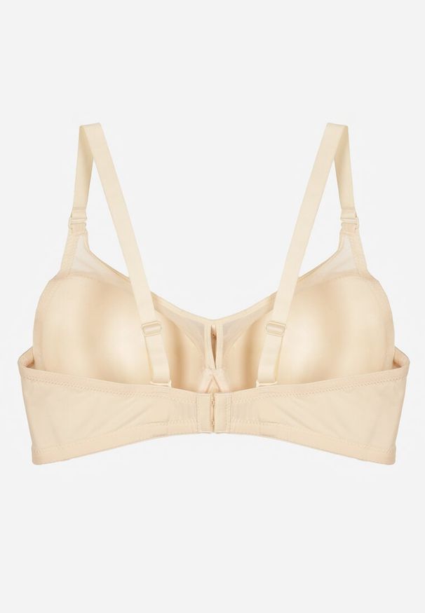 Renee - Beżowy Koronkowy Biustonosz Ozdobiony Przezroczystą Wstawką Acalinai. Kolor: beżowy. Materiał: koronka. Rodzaj stanika: przezroczysty. Wzór: aplikacja