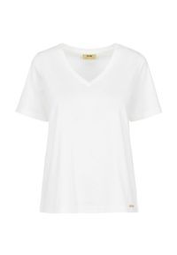 Ochnik - Kremowy T-shirt damski basic. Kolor: biały. Materiał: bawełna #2