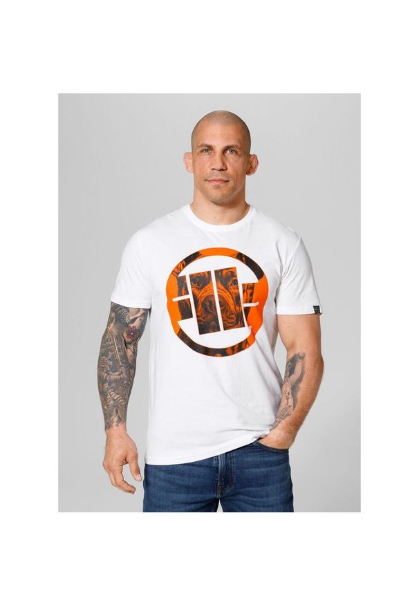 PITBULL - Koszulka bawełniana sportowa t-shirt dla dorosłych Orange Dog 24. Kolor: pomarańczowy, biały, wielokolorowy. Materiał: bawełna