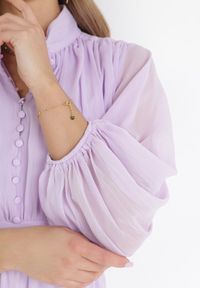 Born2be - Fioletowa Taliowana Sukienka Mini z Rękawami 3/4 i Falbanką Serafilla. Kolor: fioletowy. Materiał: tkanina. Sezon: wiosna, lato. Długość: mini #4