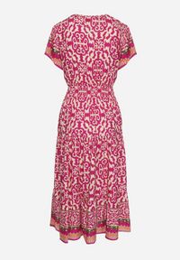 Born2be - Fioletowa Bawełniana Sukienka z Gumką w Talii i Guzikami Natiflione. Okazja: na co dzień. Typ kołnierza: dekolt w kształcie V. Kolor: fioletowy. Materiał: bawełna. Typ sukienki: rozkloszowane, oversize. Styl: klasyczny, casual, elegancki #5