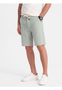 Ombre Clothing - Spodenki męskie szorty dzianinowe z lnu i bawełny - jasnozielone V2 - Rozmiar: M. Okazja: na imprezę. Kolor: zielony. Materiał: dzianina, bawełna, len. Sezon: lato. Styl: wakacyjny, klasyczny #1
