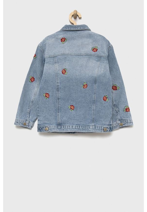 Desigual kurtka jeansowa dziecięca. Okazja: na co dzień. Kolor: niebieski. Materiał: jeans. Wzór: haft. Styl: casual