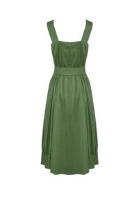 CATERINA - Lniana sukienka midi z kokardą. Typ kołnierza: kokarda. Kolor: zielony. Materiał: len. Sezon: lato. Typ sukienki: bombki. Styl: elegancki. Długość: midi #4
