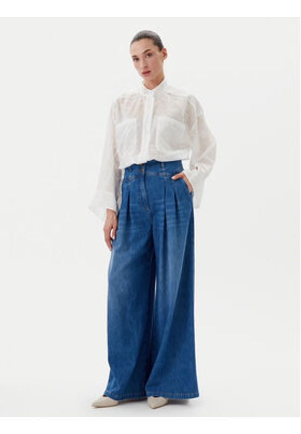 TwinSet - TWINSET Jeansy 251TP2611 Niebieski Wide Leg. Kolor: niebieski