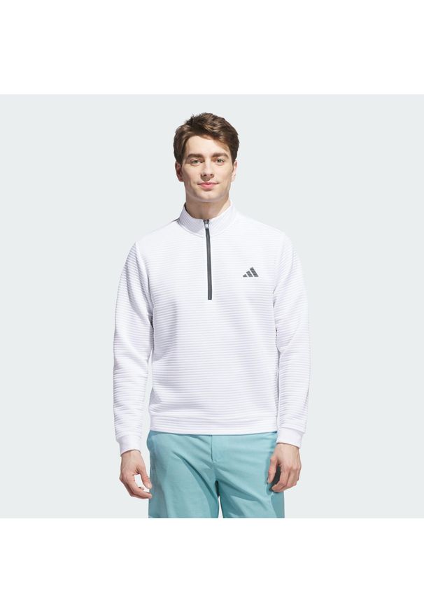 Adidas - Zakładana przez głowę bluza Ultimate365 Dwr Textured Quarter Zip. Typ kołnierza: golf. Kolor: biały. Materiał: materiał. Sport: golf