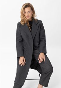 Volcano - Długi płaszcz dwurzędowy J-MIKELA. Kolor: szary. Materiał: wełna, materiał, tkanina. Długość: długie. Wzór: melanż. Sezon: zima, jesień. Styl: klasyczny, elegancki #1