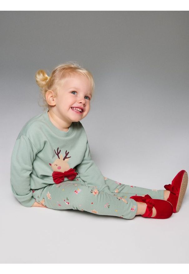 Sinsay - Legginsy ze świątecznym wzorem - zielony. Kolor: zielony. Styl: wizytowy
