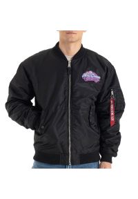 Kurtka Alpha Industries MA-1 Candy Crew 14814003 - czarna. Okazja: na co dzień. Kolor: czarny. Materiał: materiał, tkanina, nylon. Długość rękawa: długi rękaw. Długość: długie. Wzór: aplikacja, nadruk. Styl: casual
