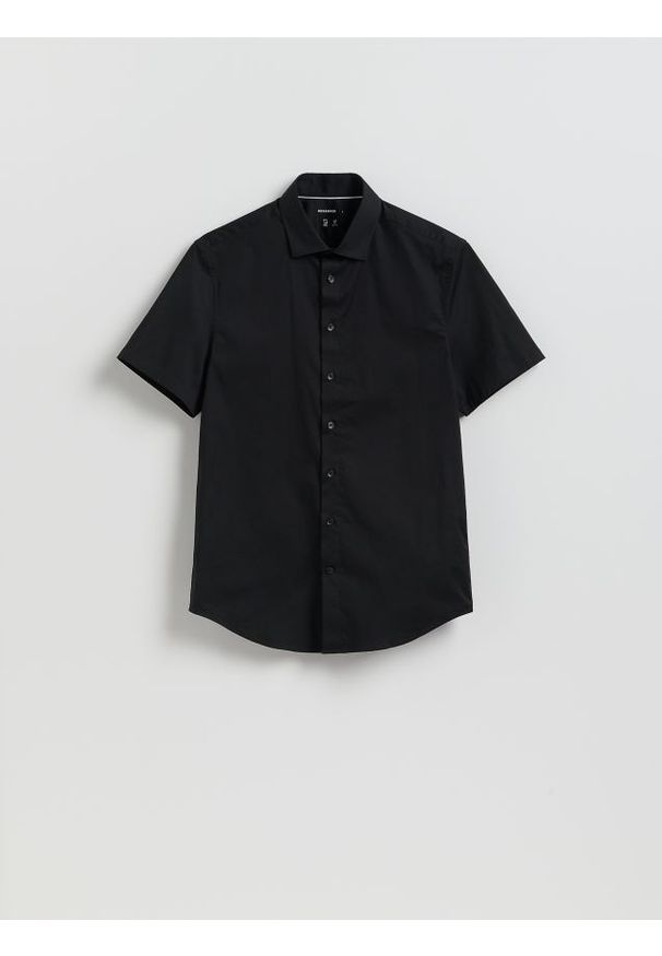 Reserved - Bawełniana koszula slim fit - czarny. Kolor: czarny. Materiał: bawełna