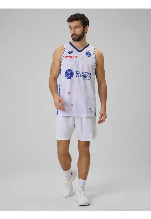 4f - 4F Koszulka meczowa replika domowa z sezonu 2025/26 męska 4F x MKS Dąbrowa Górnicza - biała M. Kolor: wielokolorowy. Materiał: skóra, dzianina. Wzór: nadruk. Sport: fitness, koszykówka