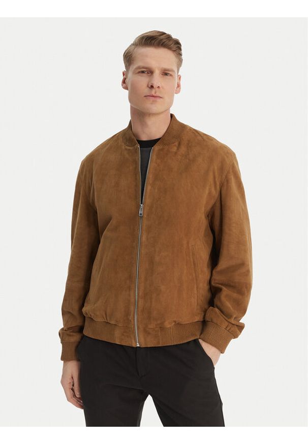 BOSS Kurtka skórzana H-Muller 50543213 Brązowy Regular Fit. Kolor: brązowy. Materiał: skóra