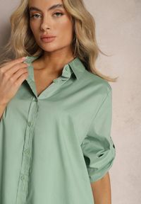 Renee - Zielona Oversizowa Koszula Bawełniana o Klasycznym Kroju Alattia. Kolor: zielony. Materiał: bawełna. Styl: klasyczny #2