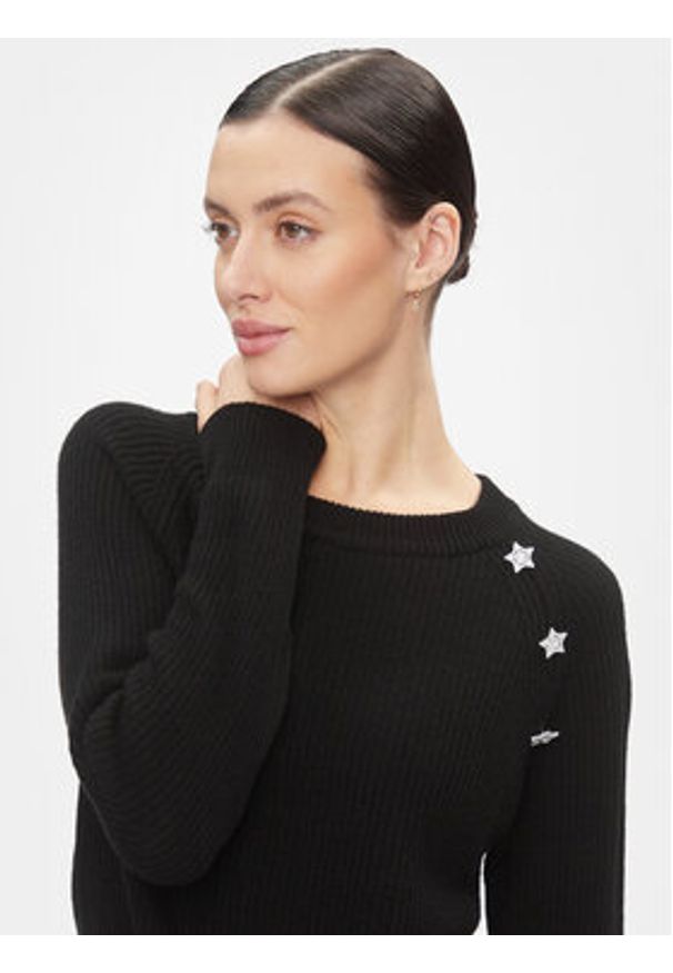Kontatto Sweter 3M1238 Czarny Regular Fit. Kolor: czarny. Materiał: syntetyk, wiskoza